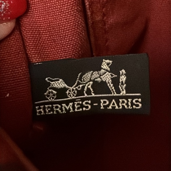 HERMES Fourre tout canvas red navy tote authentic - Picture 14 of 16
